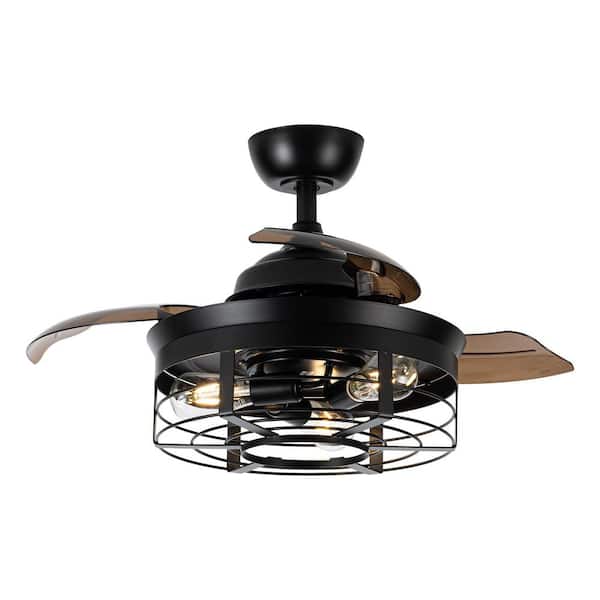 matrix decor 35.83 in. Indoor Downrod Mount Retractable Matte Black Ceiling Fan with Light Kit and Remote