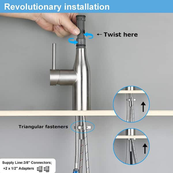 18 in. 2 Spray Mode Single Handle Pull Down Sprayer Kitchen Faucet with Lead-free in Stainless Steel Brushed Nickel