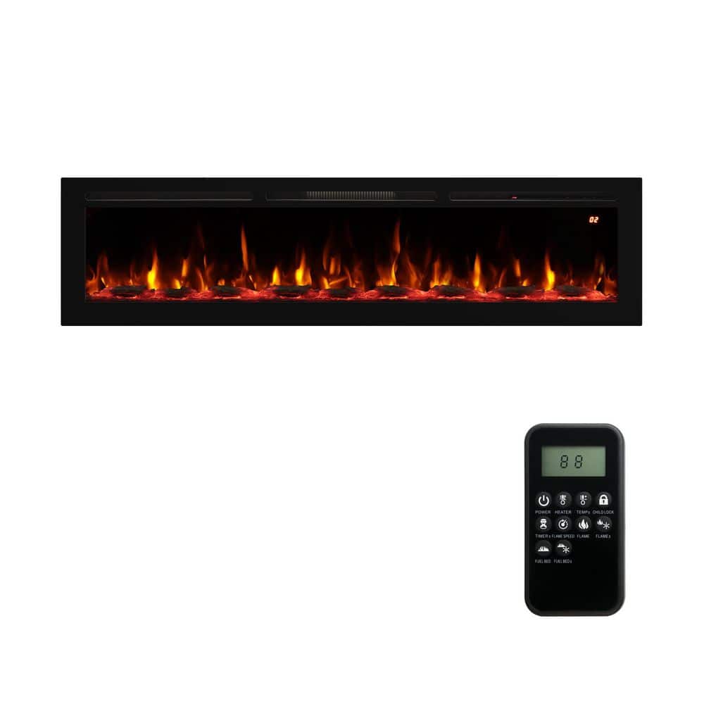70 in. Electric Fireplace Insert /Fresstanding/Wall-Mounted, 750/1500W, 1-9