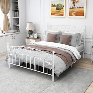 83.26 in. W White Queen Metal Bed Frame Platform with Headboard and Footboard, Heavy Duty and Quick Assembly