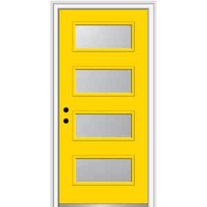 32 in. x 80 in. Celeste Right-Hand Inswing 4-Lite Frosted Glass Painted Steel Prehung Front Door on 4-9/16 in. Frame