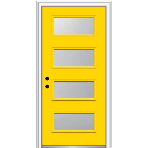 MMI DOOR 36 in. x 80 in. Celeste Right-Hand Inswing 4-Lite Frosted Glass Painted Steel Prehung Front Door on 4-9/16 in. Frame