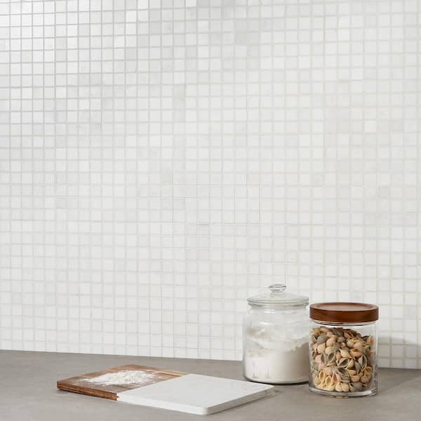 White Thassos Brick Joint 12 in. x 12 in. Polished Mosaic Tile