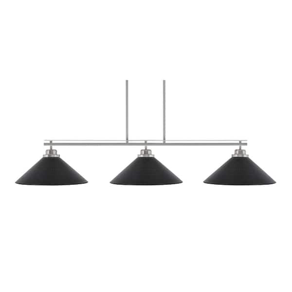 Unbranded Monroe 3-Light Billiard Light, Round Fitter, Brushed Nickel Finish, 16 in. Black Matrix Glass