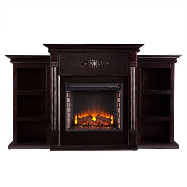 Southern Enterprises Jackson 70.25 in. Freestanding Electric Fireplace in Classic Espresso with Bookcases