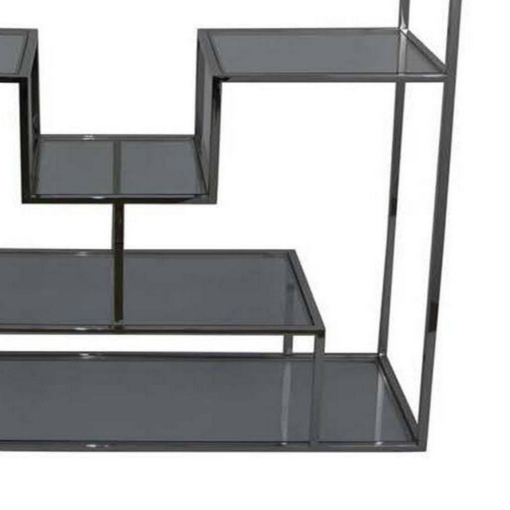 Adena Tall Silver Metal Plant Stand with Geometric Shelves