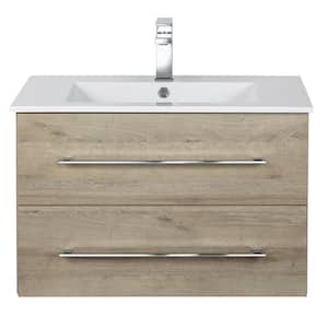 Kato 30in. W x 19in. D x 20in. H Single Sink Wall-Mounted Bathroom Vanity Cabinet in Organic with Acrylic Top in White