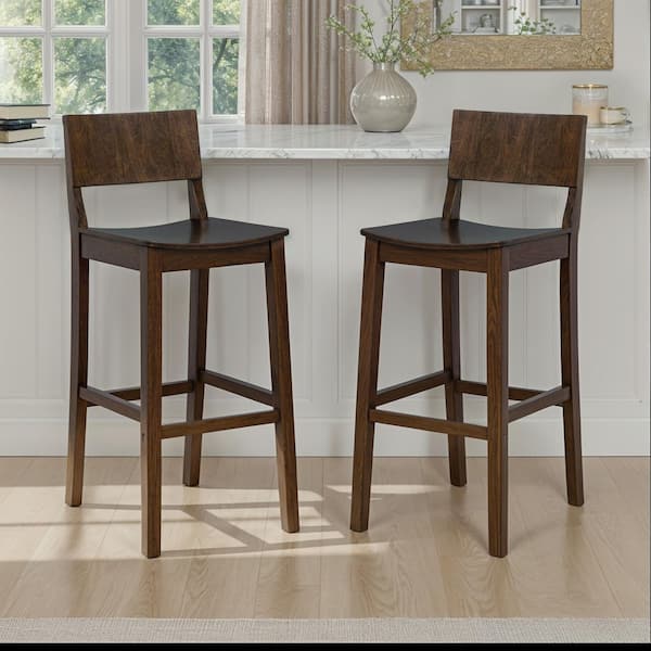 Harpe 41.5 in. H Walnut Brown High Back Wood Bar Stool with Wood Seat Set of 2