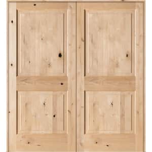 60 in. x 80 in. Rustic Knotty Alder 2-Panel Square Top Both Active Solid Core Wood Double Prehung Interior French Door