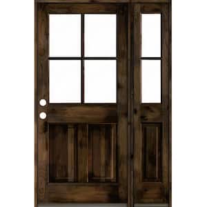 46 in. x 80 in. Knotty Alder Right-Hand/Inswing 4-Lite Clear Glass Black Stain Wood Prehung Front Door/Right Sidelite