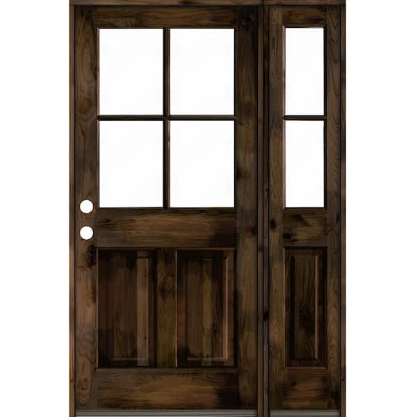 Krosswood Doors 46 in. x 80 in. Knotty Alder Right-Hand/Inswing 4-Lite Clear Glass Black Stain Wood Prehung Front Door/Right Sidelite