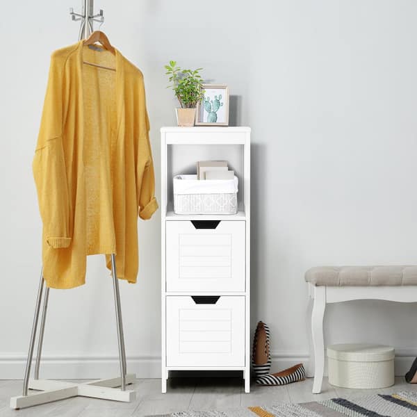 HONEY JOY White Tall Freestanding Bathroom Storage Cabinet with 5