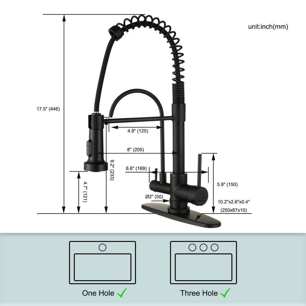 Matte Black Dual Handle Pull Down Kitchen Faucet with Sprayer
