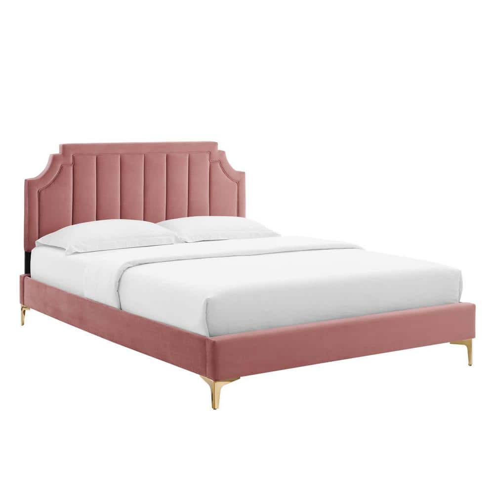 MODWAY Sienna Performance Velvet In Dusty Rose Queen Platform Bed MOD ...