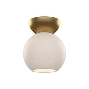 Arcadia 6 in. 1 Light 60-Watt Brushed Gold/Opal Glass Semi-Flush Mount