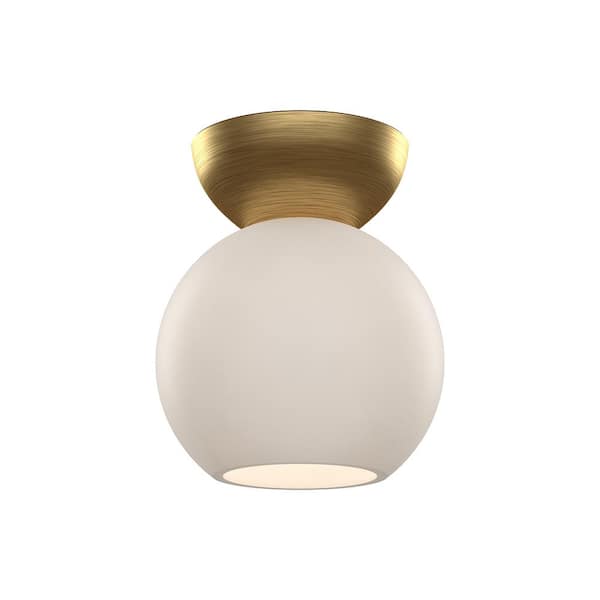 KUZCO Arcadia 6 in. 1 Light 60-Watt Brushed Gold/Opal Glass Semi-Flush Mount