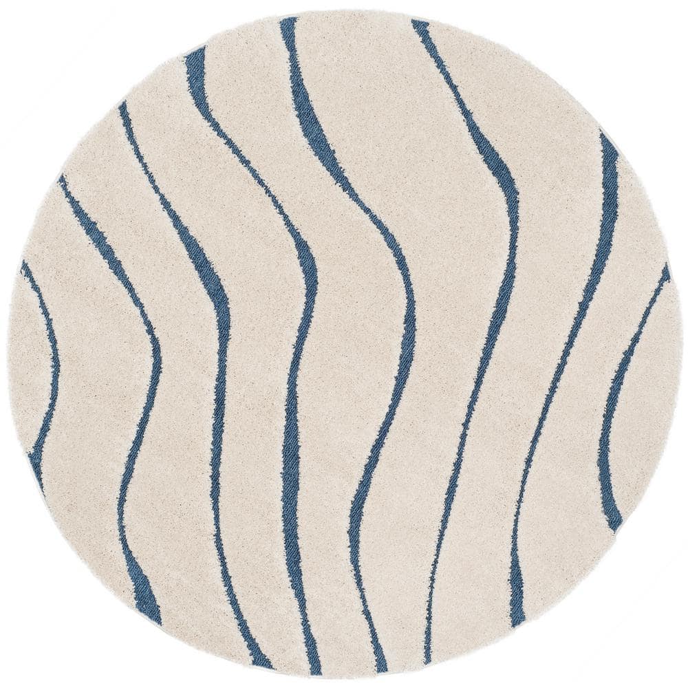 Florida Shag Cream/Blue 7 ft. x 7 ft. Round Solid Area Rug price history on PriceWatchPro