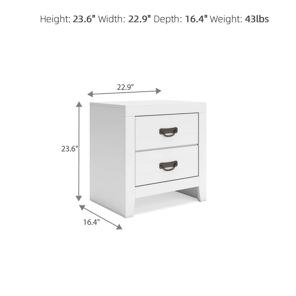 White Transitional 2-Drawer Nightstand with Metal Handles