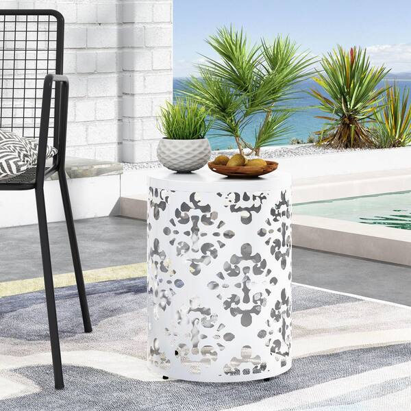 Sudzendf Outdoor Metal End Table with Floral Pattern and