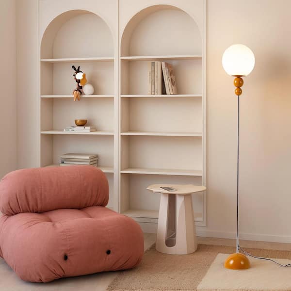Modern 63 in. 1-Light Orange Reflecting Standard Floor Lamp for Living Room with Glass Globe Shade and Foot Switch