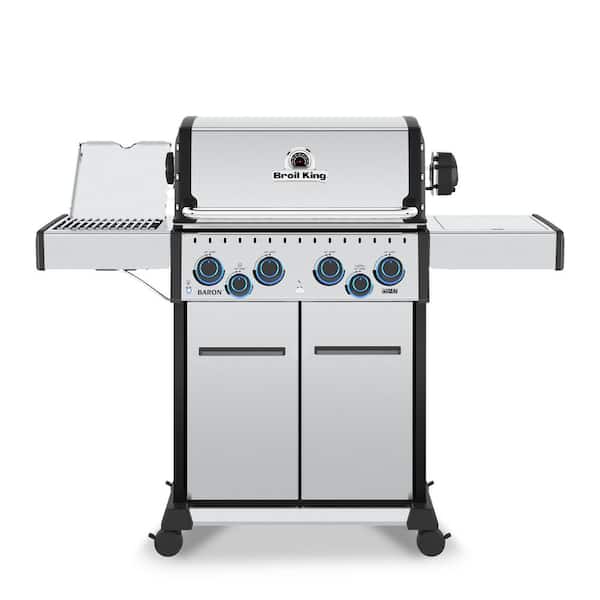 Baron S 490 Pro IR 4-Burner Propane Gas Grill in Stainless Steel with Infrared Side Burner and Rear Rotisserie Burner
