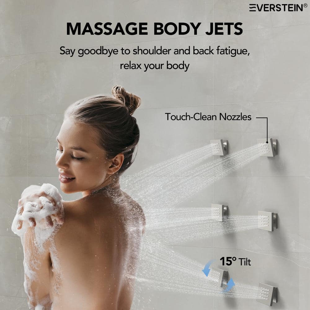DualJetSpa 16" & 6" Brushed Nickel Dual Shower Head System with Body Jets
