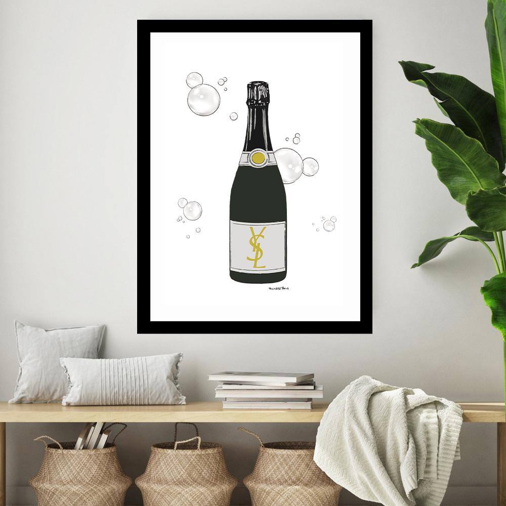 Black Framed Abstract Champagne Bottle Print for Kids