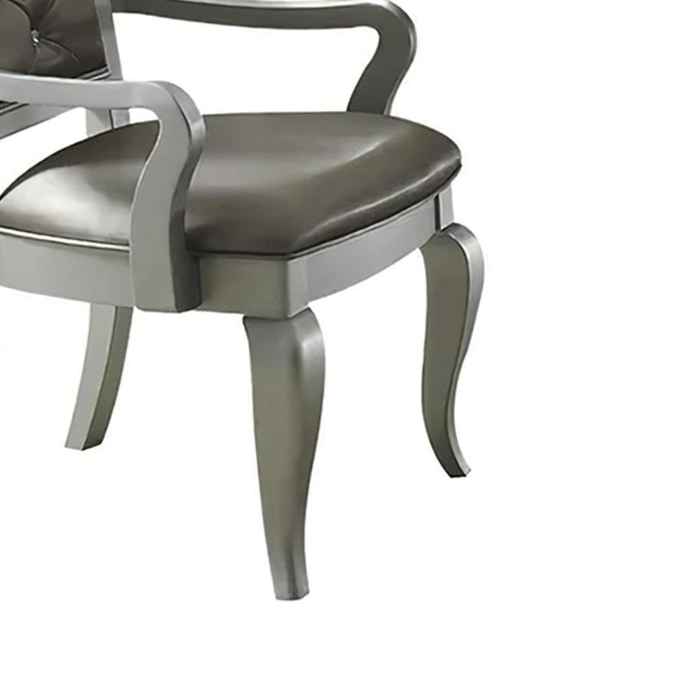 Gray Faux Leather and Wood Accent Chair with Tufted Back
