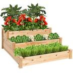 4 ft. x 4 ft. 3-Tier Wooden Raised Garden Bed Planter Kit for Plants, Vegetables, Outdoor Gardening - Natural