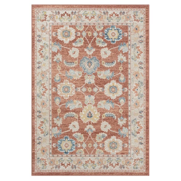 Unbranded Iviana Rust/Ivory 7 ft. 10 in. x 9 ft. 10 in. Contemporary Power-Loomed Border Rectangle Area Rug