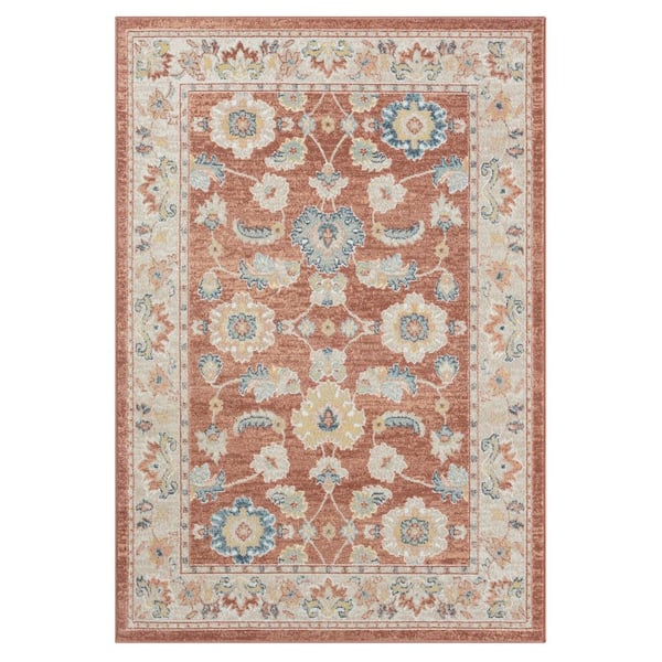 LR Home Iviana Rust/Ivory 5 ft. 3 in. x 7 ft. 6 in. Contemporary Power-Loomed Border Rectangle Area Rug