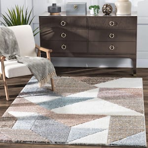 Delia Perseus Modern Geometric Shag Ivory 5 ft. 3 in. x 7 ft. 3 in. Area Rug