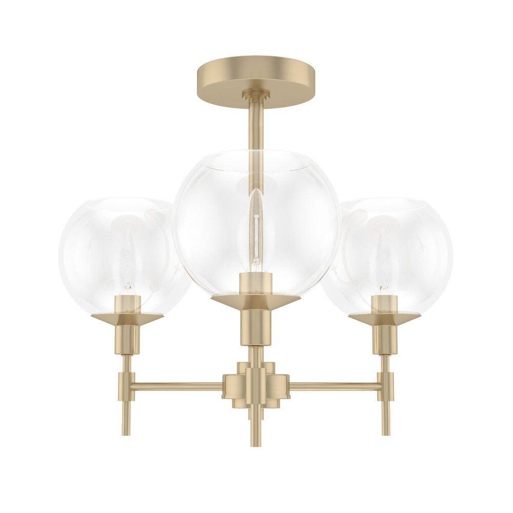 Alturas Gold Mid-Century Modern 3-Light Chandelier with Clear Glass Shades