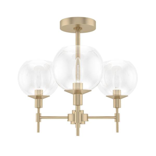 Hunter Xidane 3-Light Alturas Gold Crystal Chandelier with Clear Glass Shades