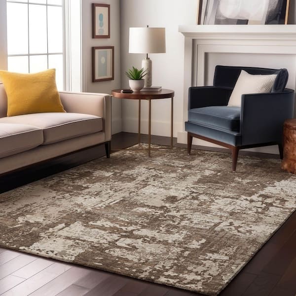 Mayfield Premium Machine Washable Abstract AMF1008 Brown 9 ft. x 12 ft. Area Rug