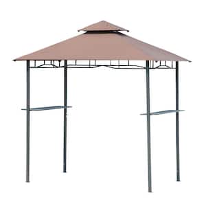5 ft. x 8 ft. Beige Patio Double-tier BBQ Grill Canopy Tent with Flame Retardant Cover Work Surface & Stylish Utility