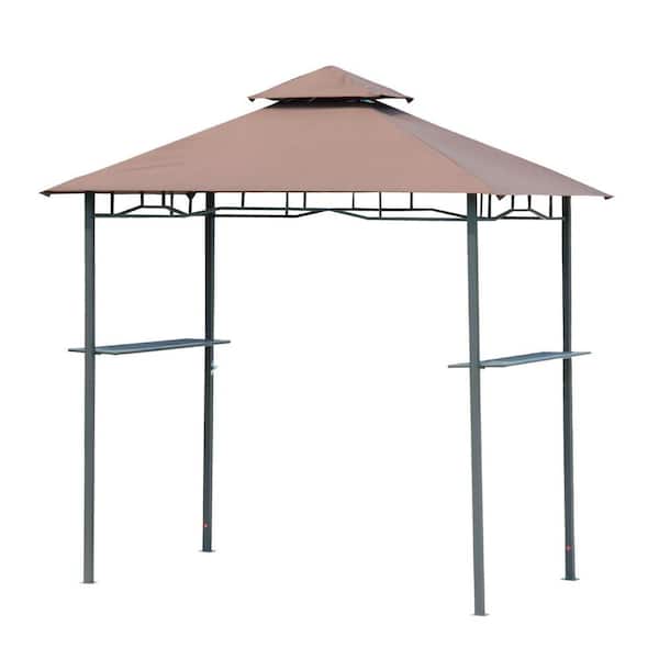 Outsunny 5 ft. x 8 ft. Beige Patio Double-tier BBQ Grill Canopy Tent with Flame Retardant Cover Work Surface & Stylish Utility