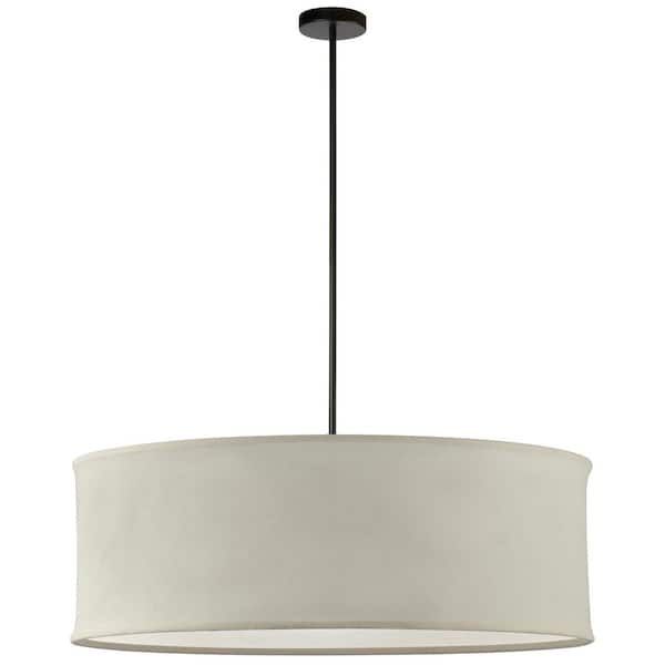 Dainolite Philis 4-Light Matte Black Shaded Pendant Light with Beige Fabric Shade