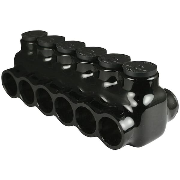 6 AWG - 250 MCM 600-Volt 6-Ports Multi Tap Connector Insulated Dual Sided, Black