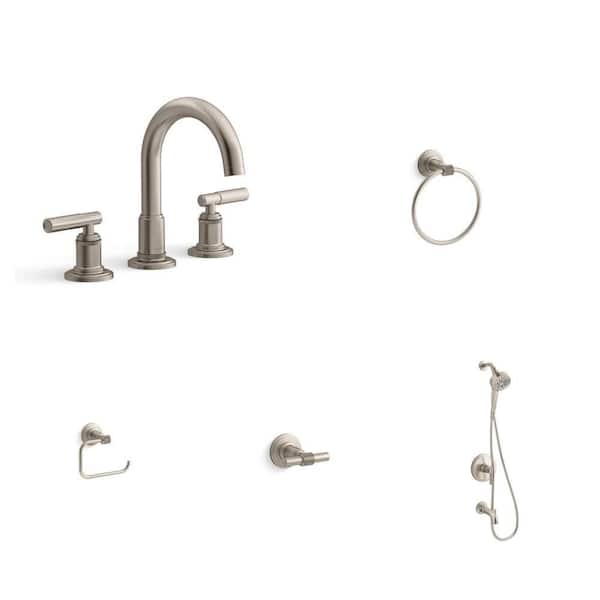 Torrington 8 in. Widespread Faucet, Towel Ring, Toilet Paper Holder, Robe Hook and Tub/Shower Faucet Combo