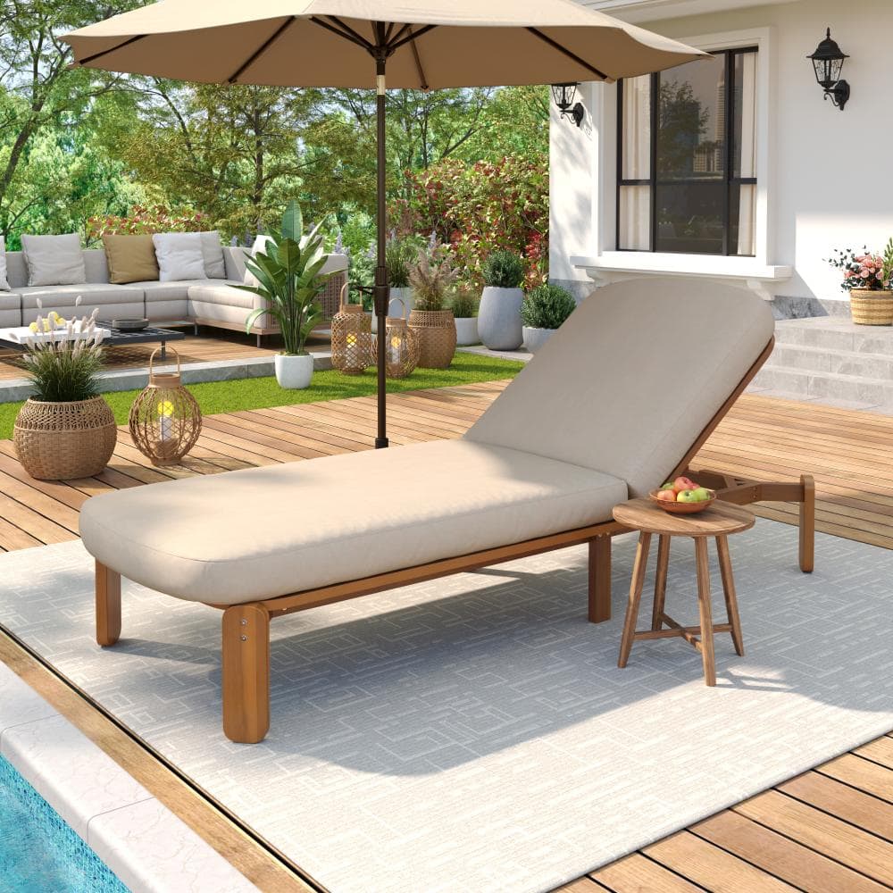 Natural Brown Wood Outdoor Chaise Lounge with Brown Cushions and 3-Position Backrest price history on PriceWatchPro