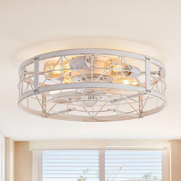 Breezary 20 in. Indoor Gold/White Enclosed Flush Mount Ceiling Fan with Metal Light Kit and Remote Control Included