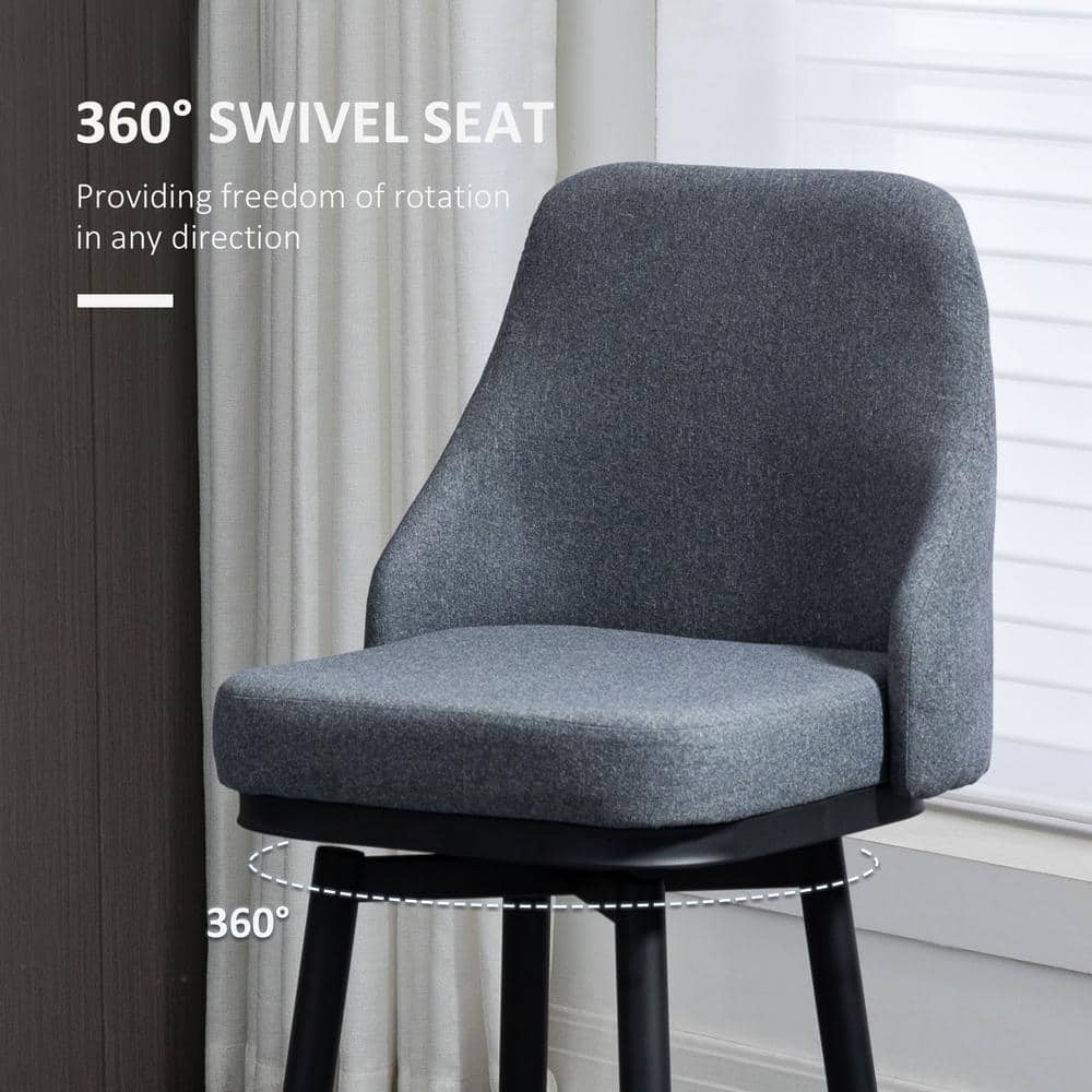 Gray Upholstered Swivel Bar Stools with Steel Legs, Set of 2