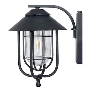 1-Light Black Integrated LED Outdoor Round Wall Sconce with Dusk to Dawn Sensor