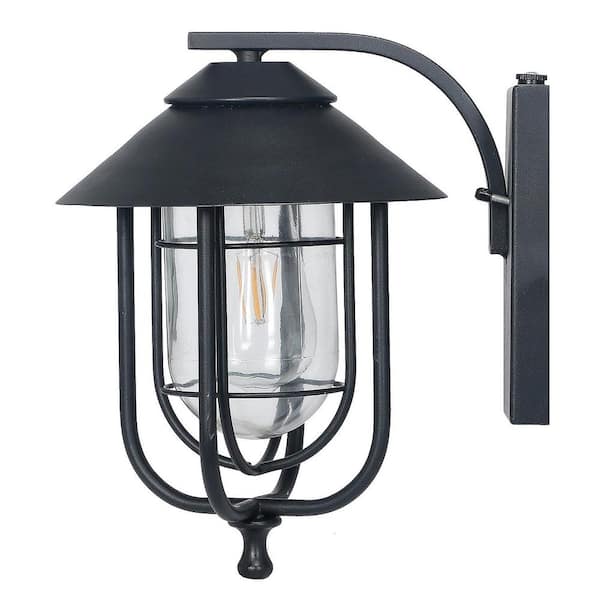 Honeywell 1-Light Black Integrated LED Outdoor Round Wall Sconce with Dusk to Dawn Sensor
