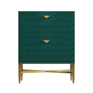 24.2 in. H Green 2-Drawers MDF Accent Storage Cabinets with Golden Handles
