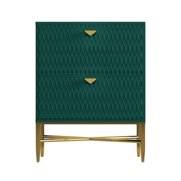 Clihome 24.2 in. H Green 2-Drawers MDF Accent Storage Cabinets with Golden Handles