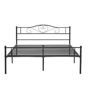Metal Queen size Bed Frame w/ Headbord, No Box Spring Needed, 60 in. W, Heavy Duty Steel Support for Teens Adults, Black