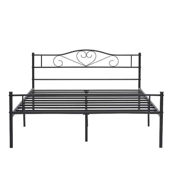VECELO Metal Queen size Bed Frame w/ Headbord, No Box Spring Needed, 60 in. W, Heavy Duty Steel Support for Teens Adults, Black