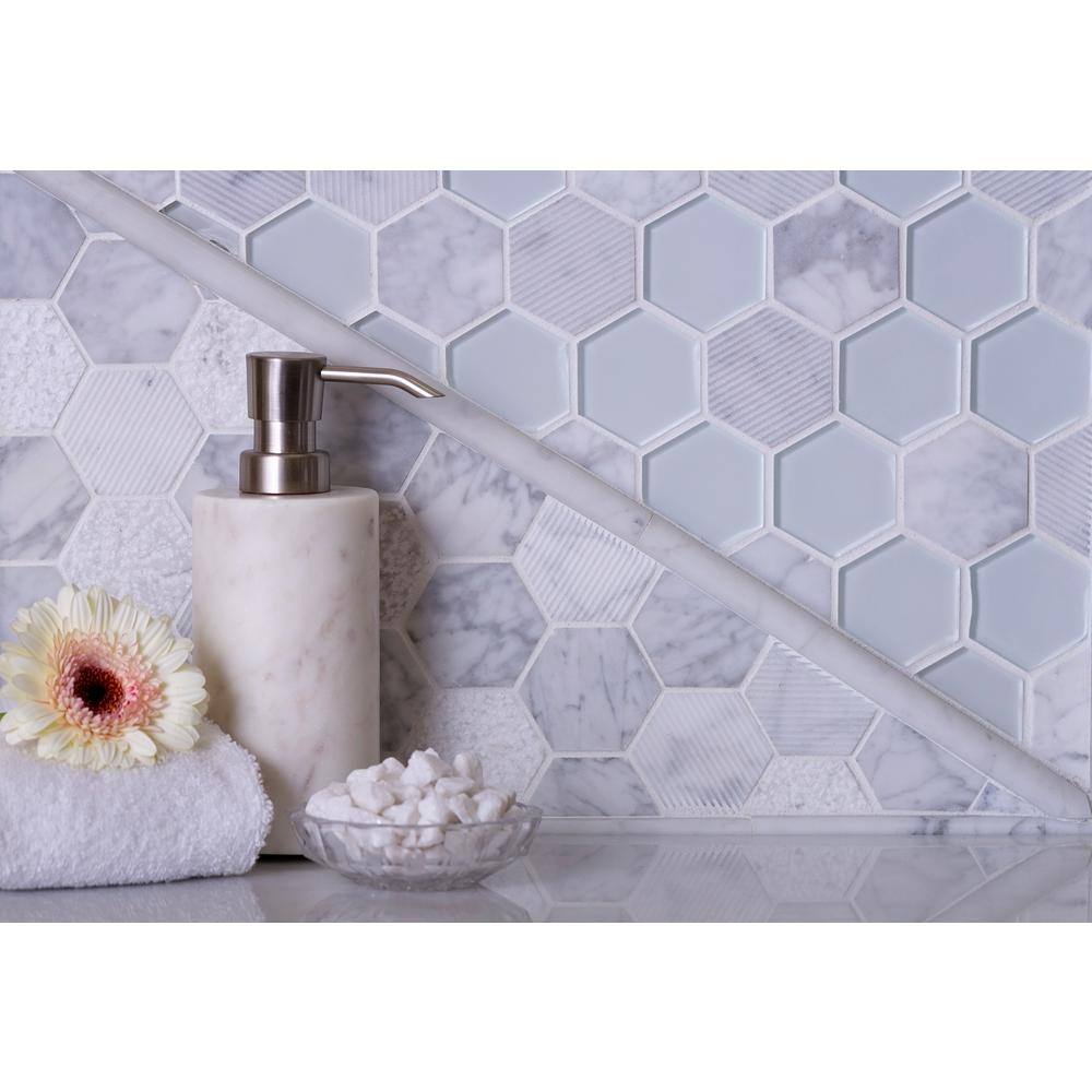 Gray Hexagon Glass and Marble Mosaic Tile for Walls and Floors